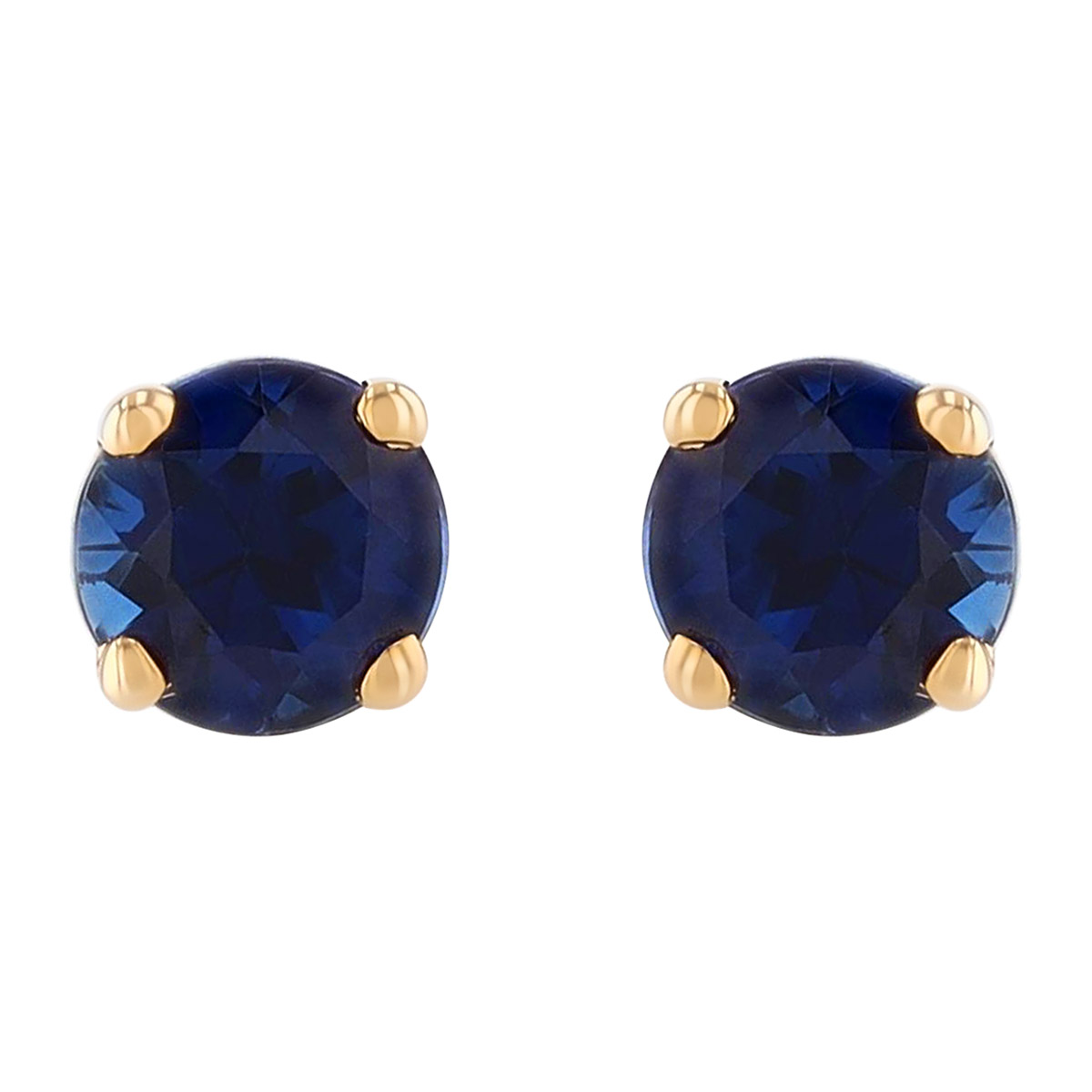 Round Sapphire Stud Earrings in Yellow Gold, 3.5 mm