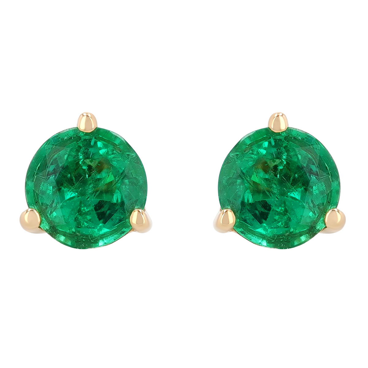 Round Emerald Stud Earrings in Yellow Gold, 3.5 mm