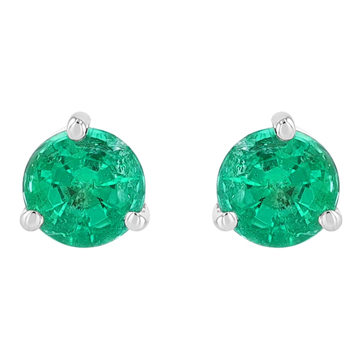Round Emerald Stud Earrings in White Gold, 3.5 mm