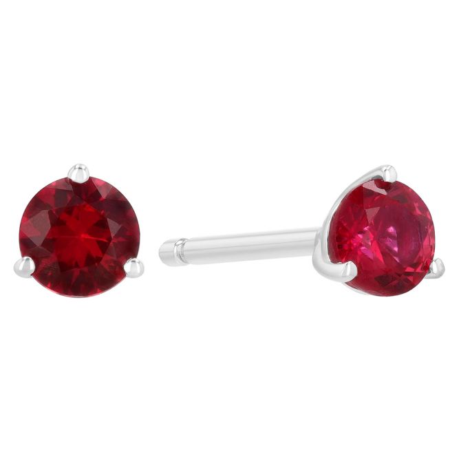 Round Ruby Stud Earrings in White Gold, 3.5 mm