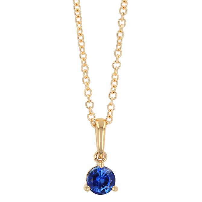 Round Sapphire Solitaire Pendant in Yellow Gold, 18"