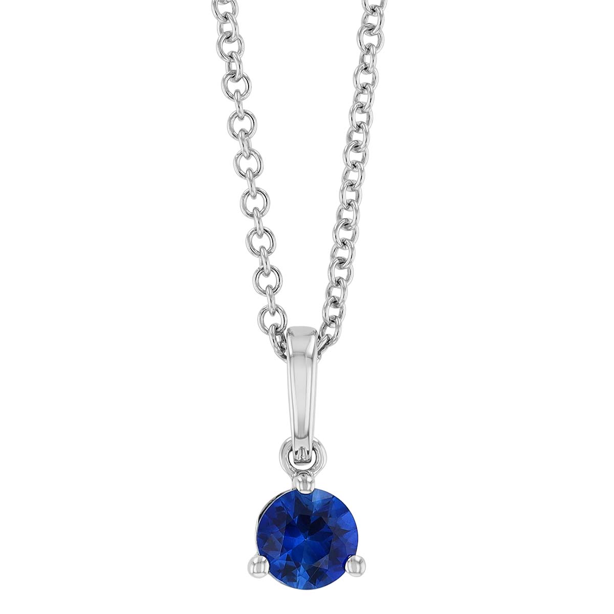 Round Sapphire  Solitaire Pendant in White Gold, 18