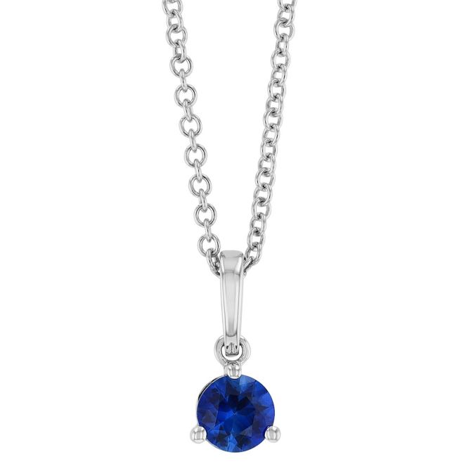 Round Sapphire  Solitaire Pendant in White Gold, 18"