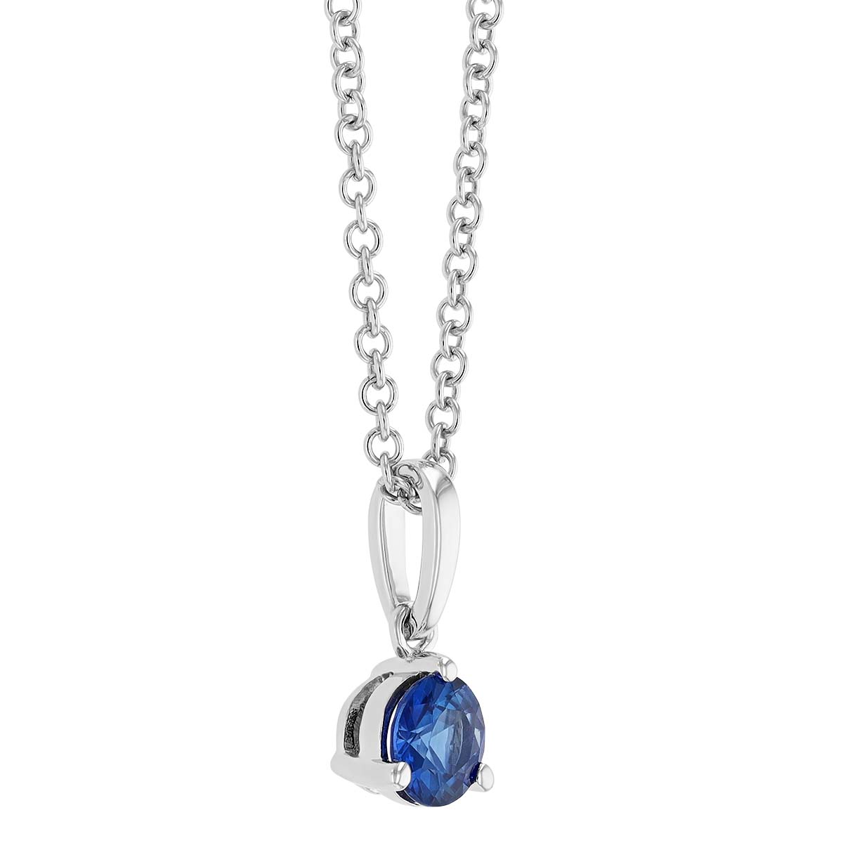 Round Sapphire  Solitaire Pendant in White Gold, 18