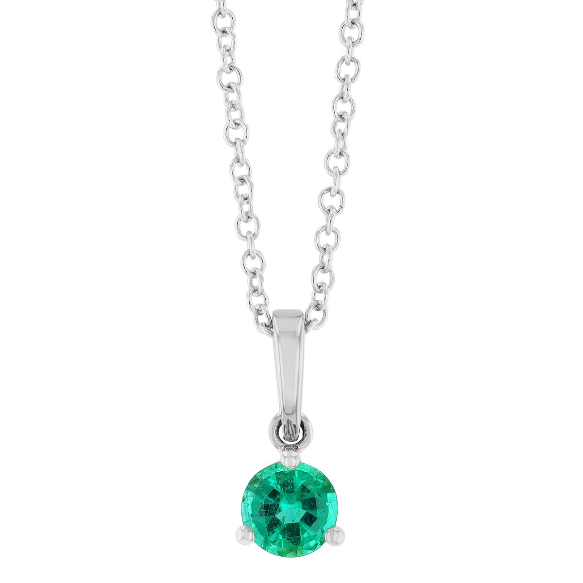 Round Emerald Solitaire Pendant in White Gold, 18