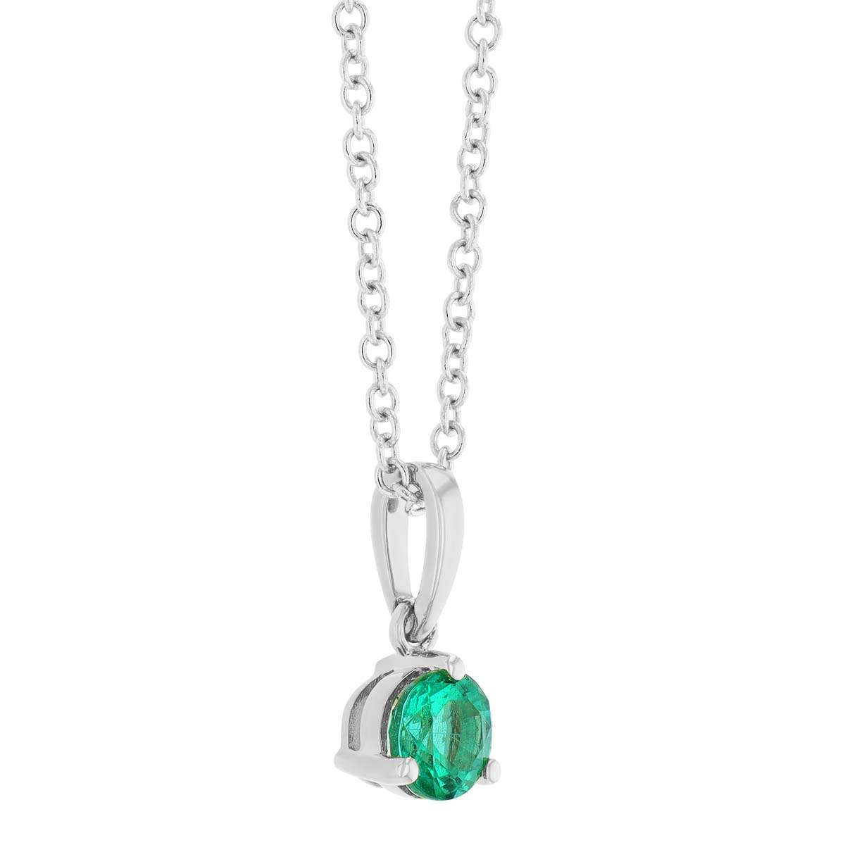Round Emerald Solitaire Pendant in White Gold, 18