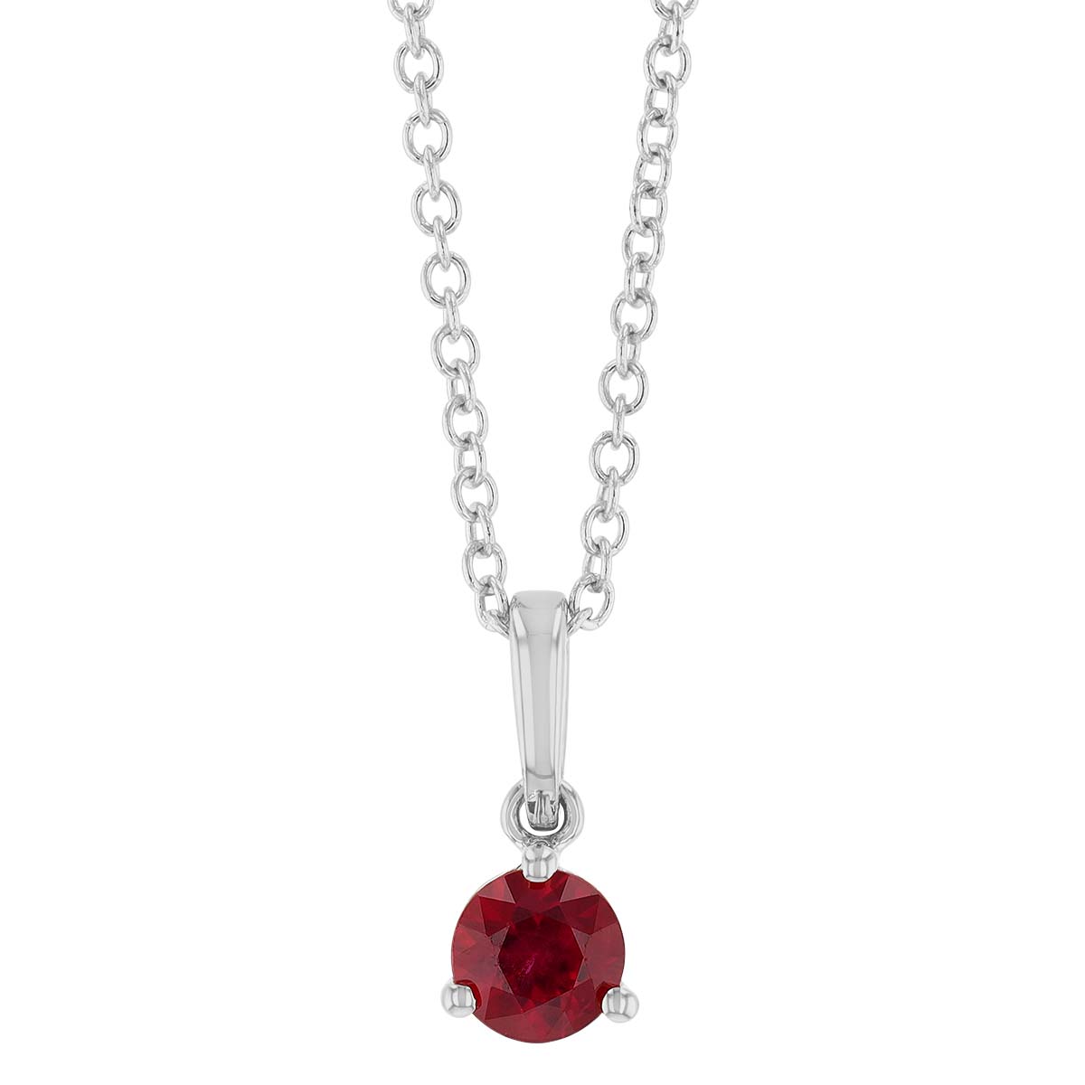 Round Ruby Solitaire Pendant in White Gold, 18