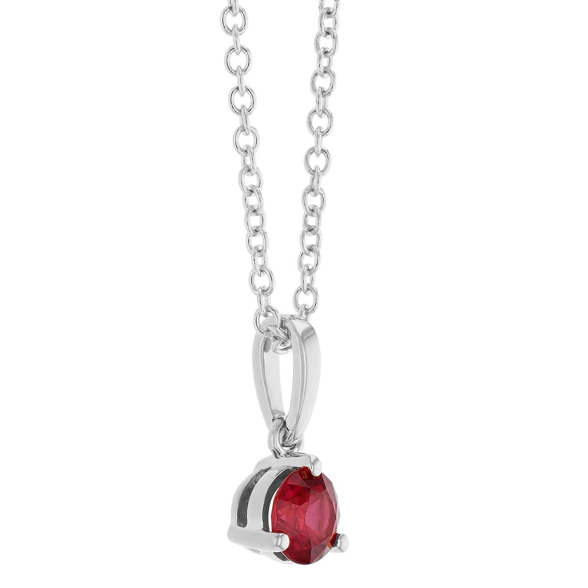 Round Ruby Solitaire Pendant in White Gold, 18