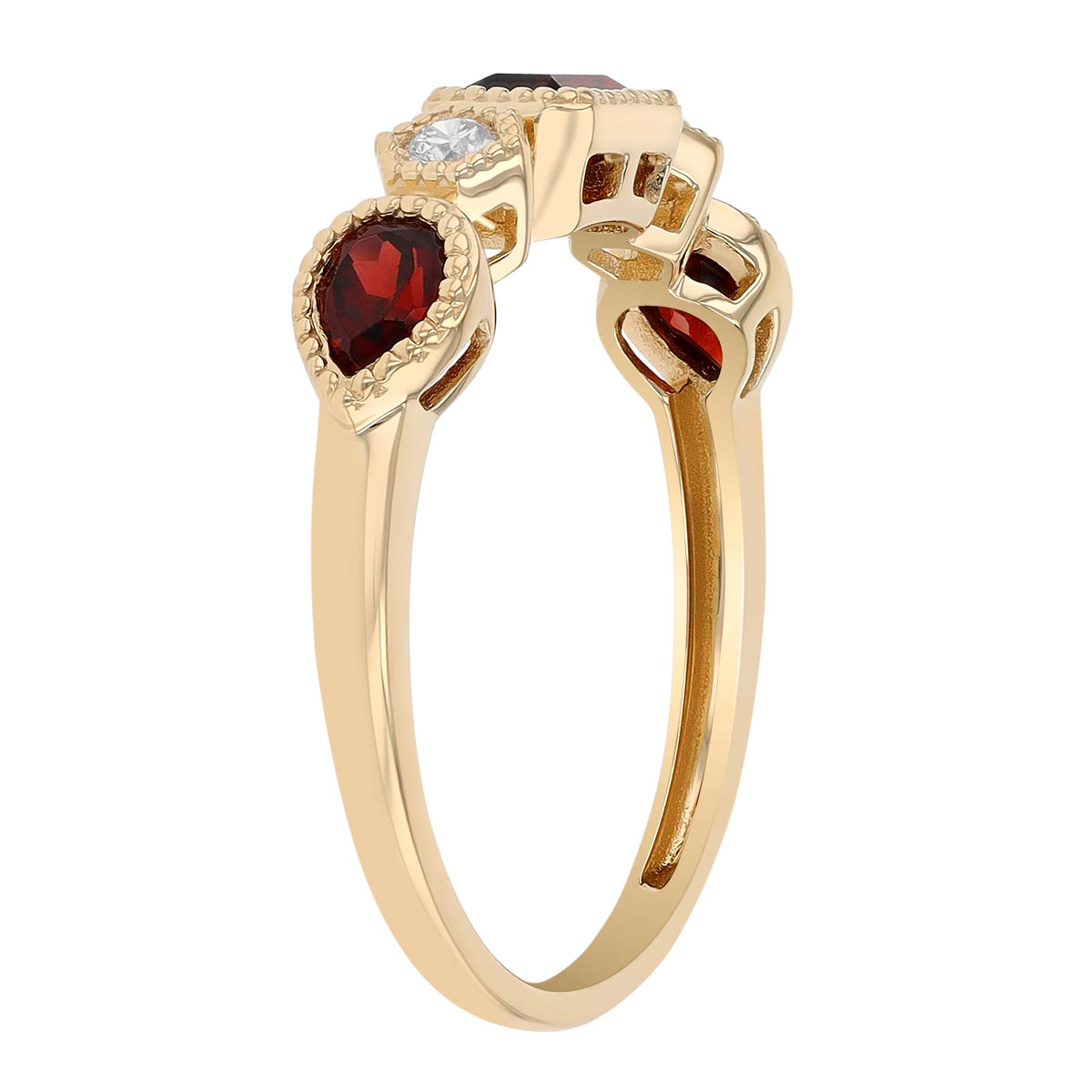 Garnet & Diamond Multi Shape Milgrain Band Ring in Yellow Gold