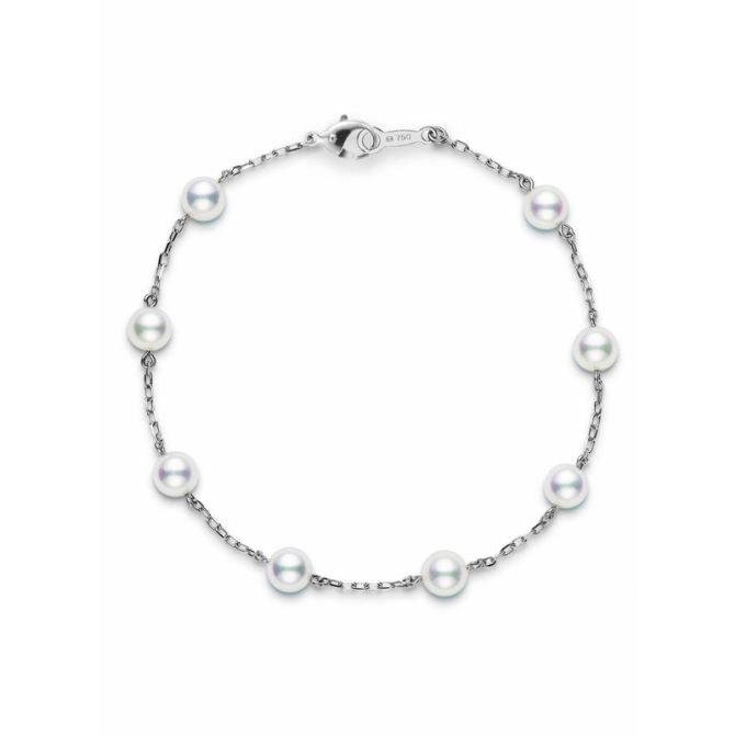 Mikimoto Akoya Cultured Pearl Station Bracelet in White Gold, 7"