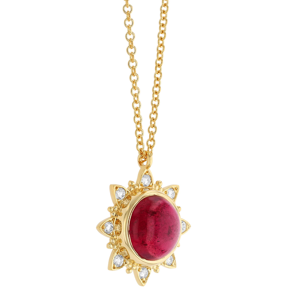 Marika Round Pink Tourmaline & Diamond Flower Halo Pendant in Yellow Gold, 18