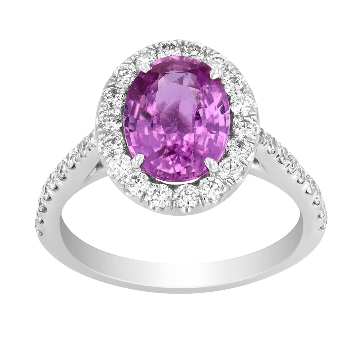 J.B. Star Oval Pink Sapphire & Diamond Halo Ring in Platinum
