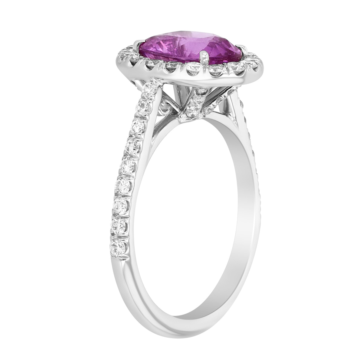 J.B. Star Oval Pink Sapphire & Diamond Halo Ring in Platinum