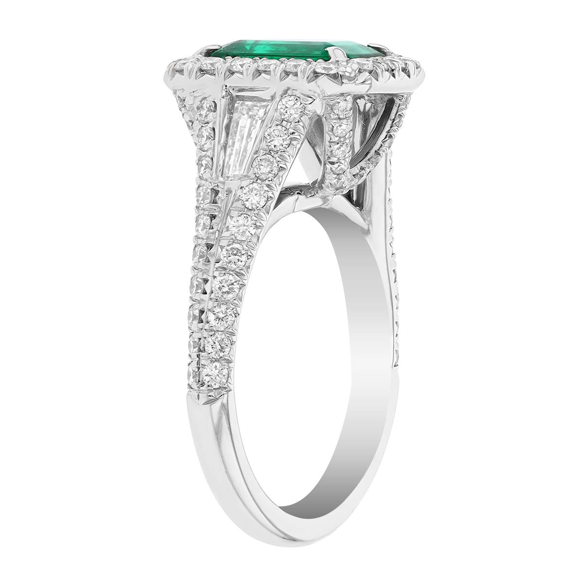 J.B. Star Emerald Cut Emerald & Diamond Halo Ring in Platinum