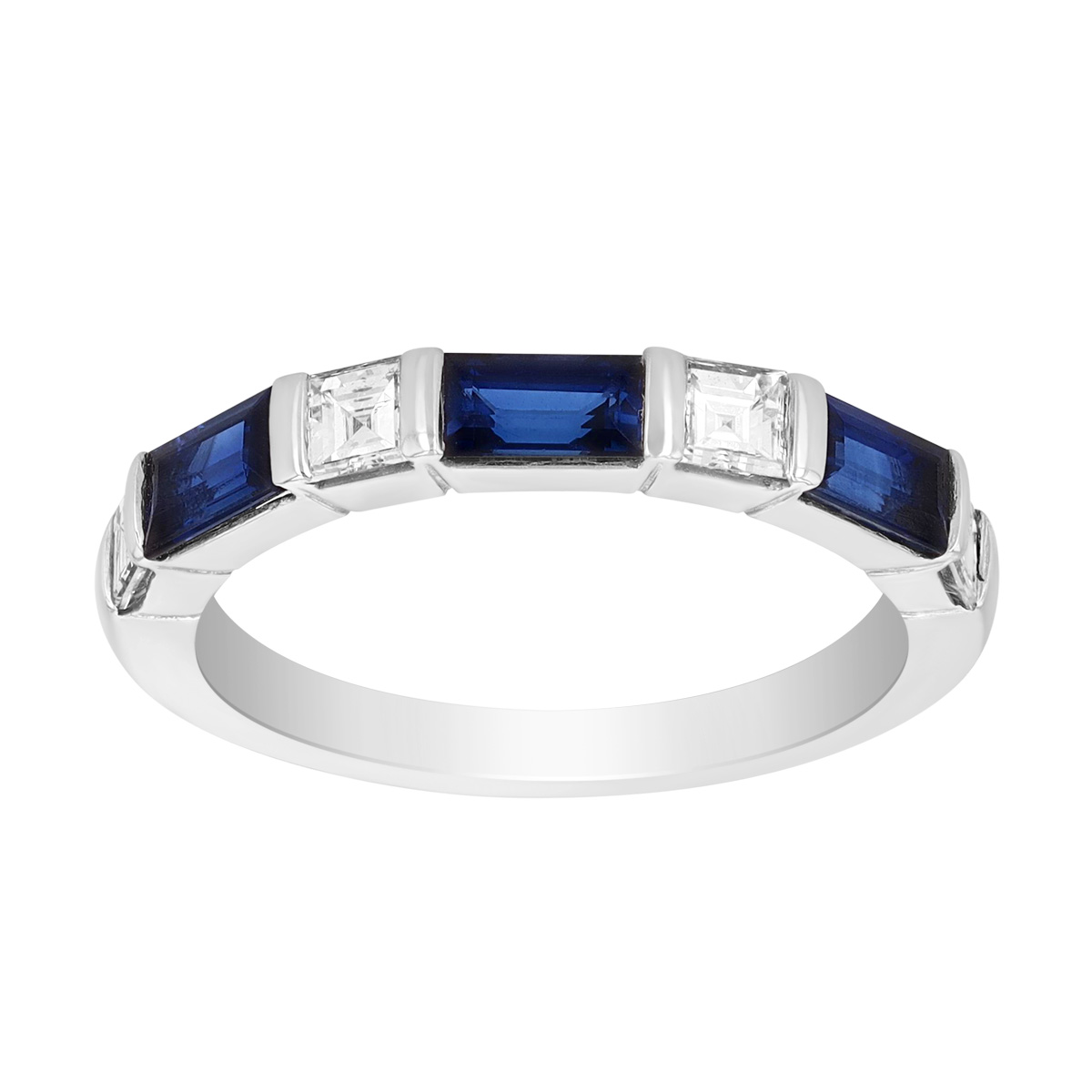 J.B. Star Emerald Cut Sapphire & Square Step Cut Diamond Alternating Ring in Platinum