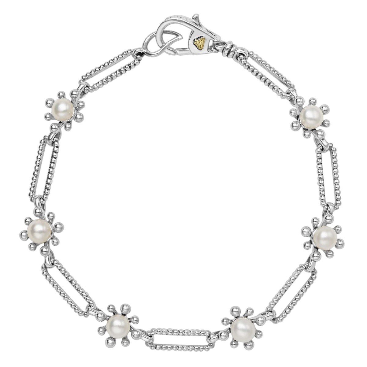 Lagos Luna Fleur Pearl Link Bracelet, Medium