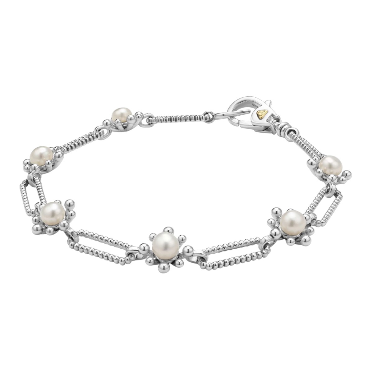 Lagos Luna Fleur Pearl Link Bracelet, Medium