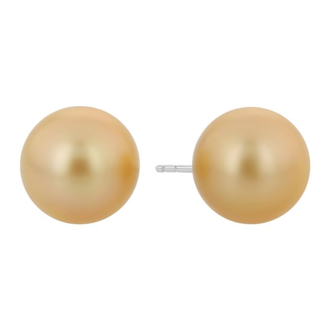 TARA Pearls Golden South Sea Cultured Pearl Stud Earrings in White Gold, 11-12 mm