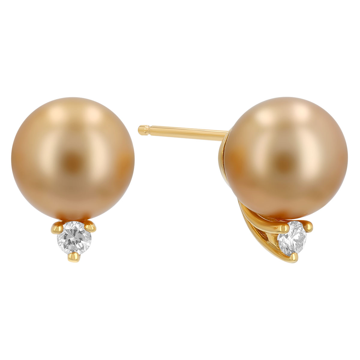 TARA Pearls Golden South Sea Cultured Pearl & Diamond Stud Earrings in Yellow Gold, 9-10 mm