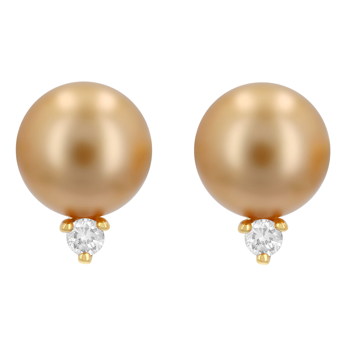 TARA Pearls Golden South Sea Cultured Pearl & Diamond Stud Earrings in Yellow Gold, 9-10 mm