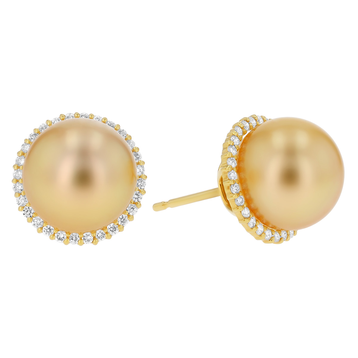 TARA Pearls Golden South Sea Cultured Pearl & Diamond Halo Stud Earrings in Yellow Gold