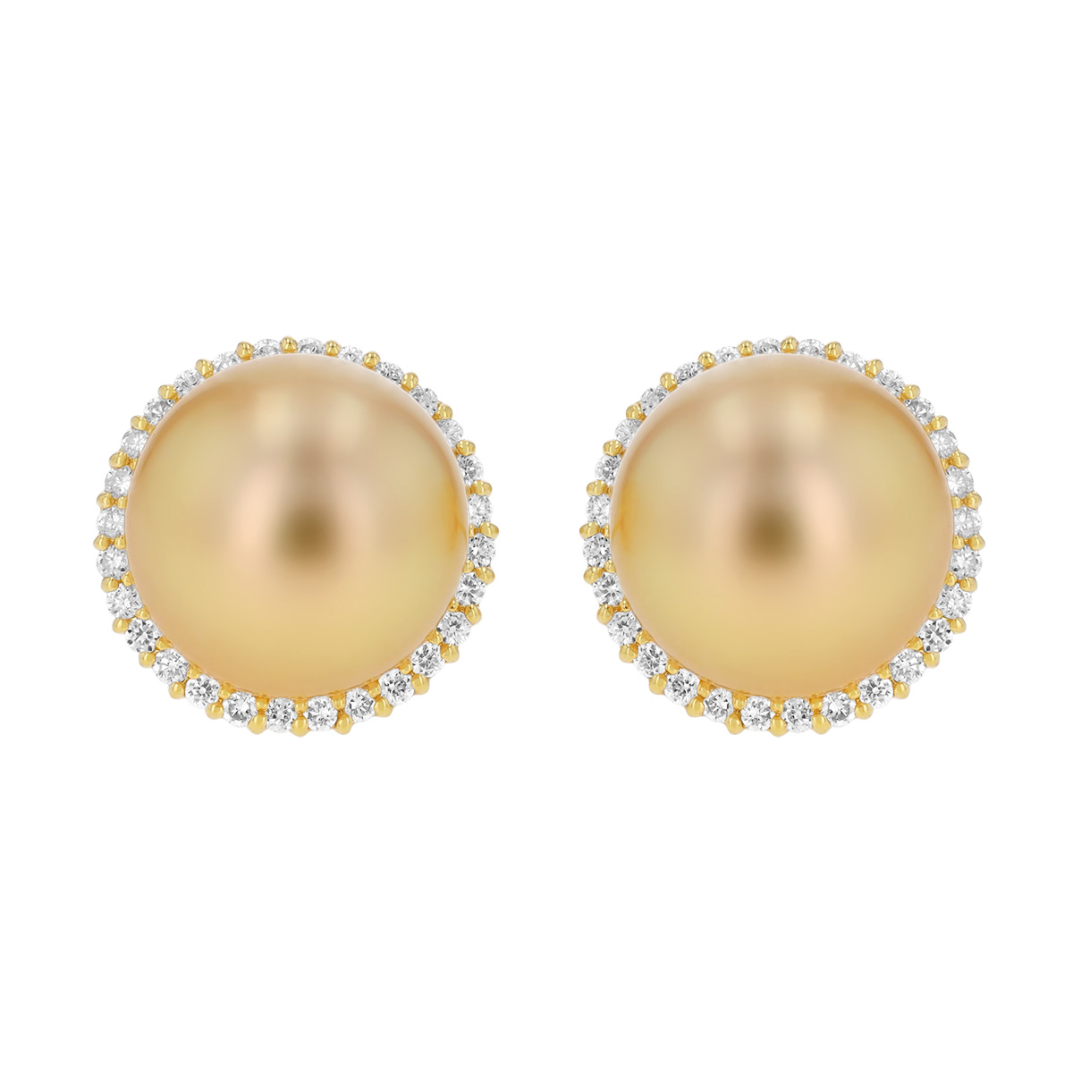 TARA Pearls Golden South Sea Cultured Pearl & Diamond Halo Stud Earrings in Yellow Gold