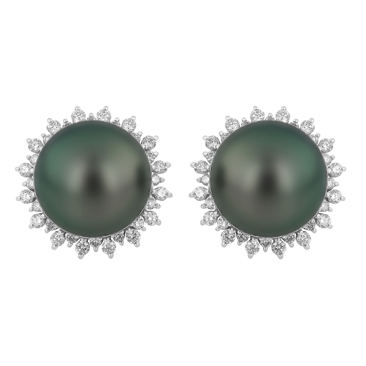 TARA Pearls Tahitian South Sea Cultured Pearl & Diamond Halo Stud Earrings in White Gold, 12 mm