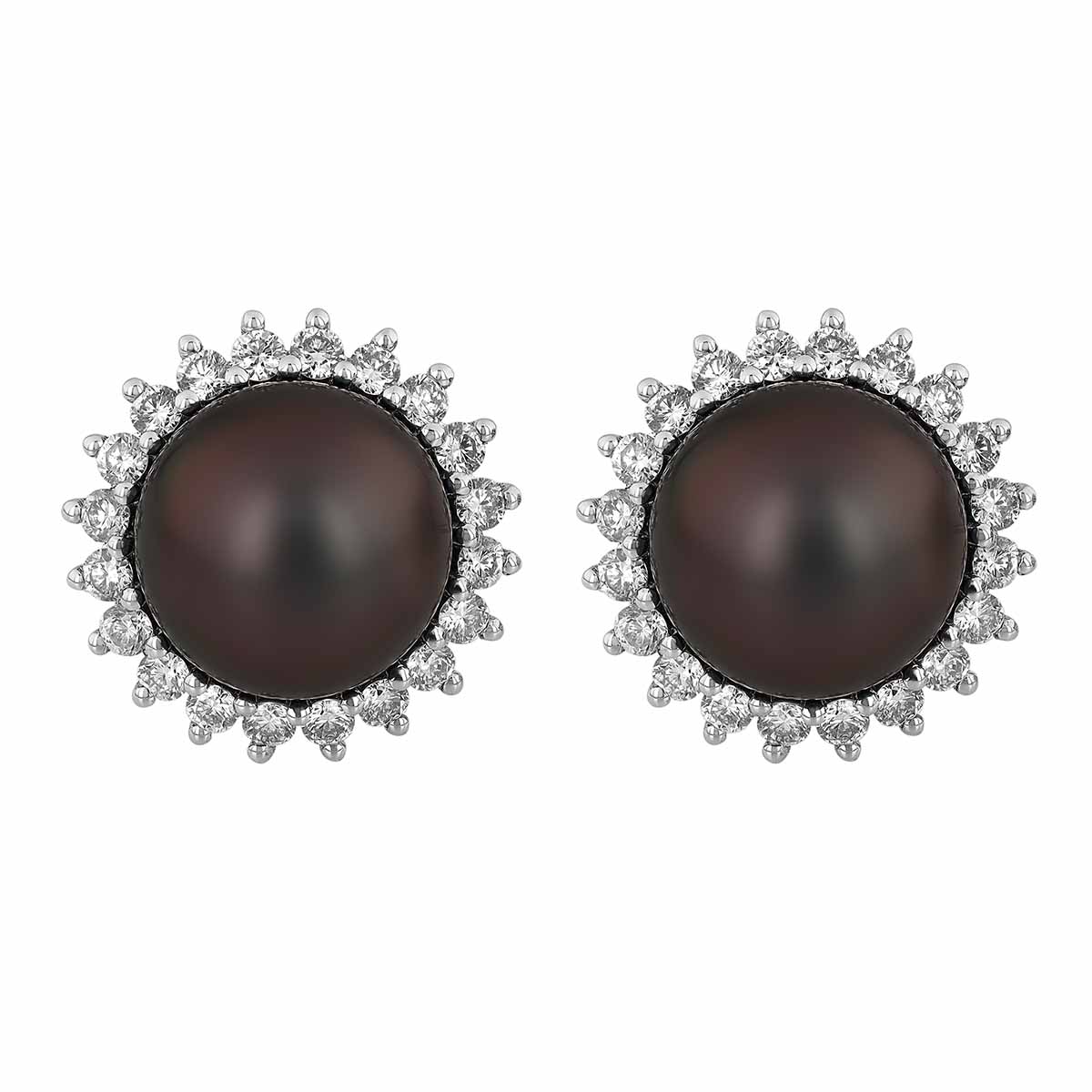 TARA Pearls Tahitian South Sea Cultured Pearl & Diamond Halo Stud Earrings in White Gold, 9-10 mm