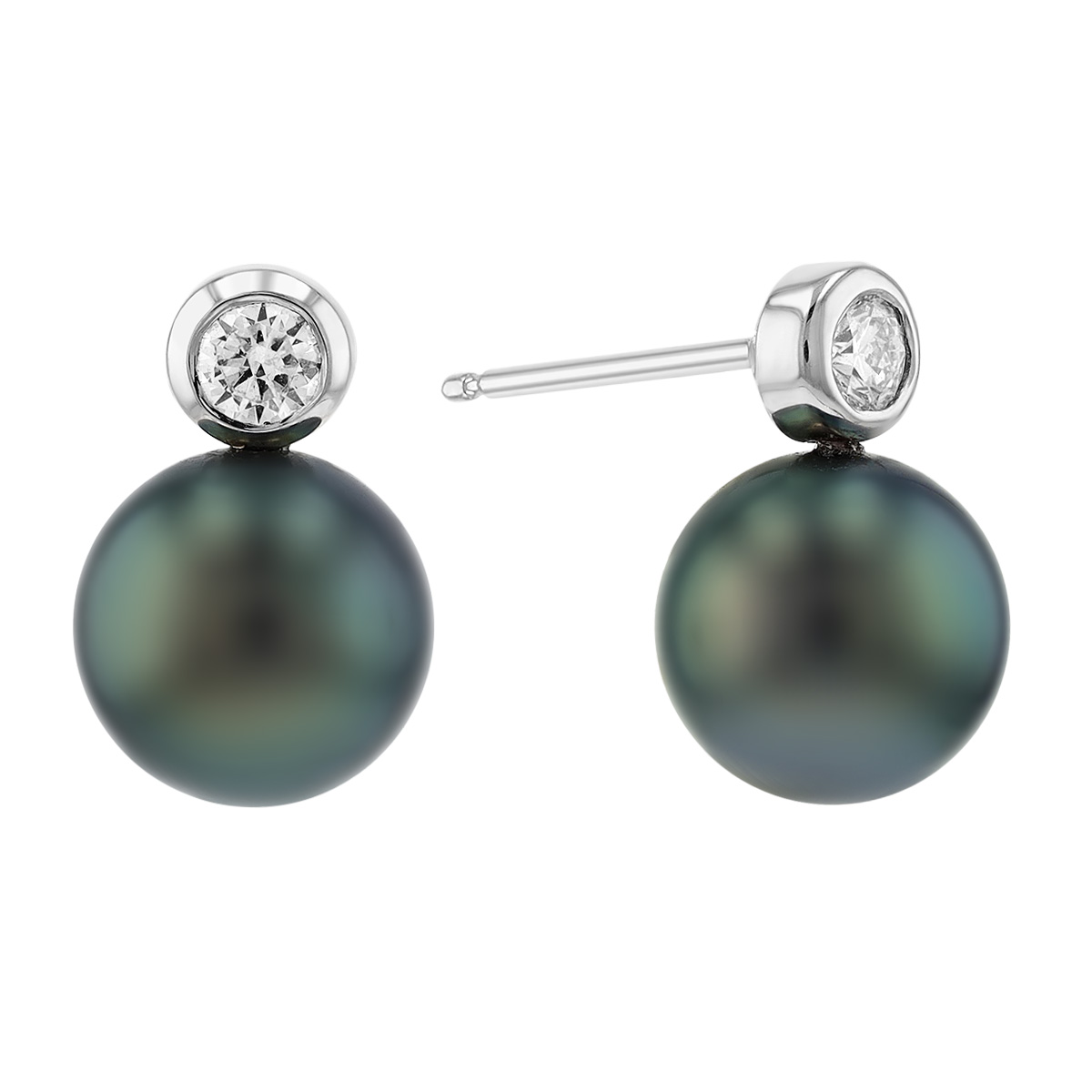 TARA Pearls Tahitian South Sea Cultured Pearl & Diamond Bezel Stud Earrings in White Gold, 9-10 mm