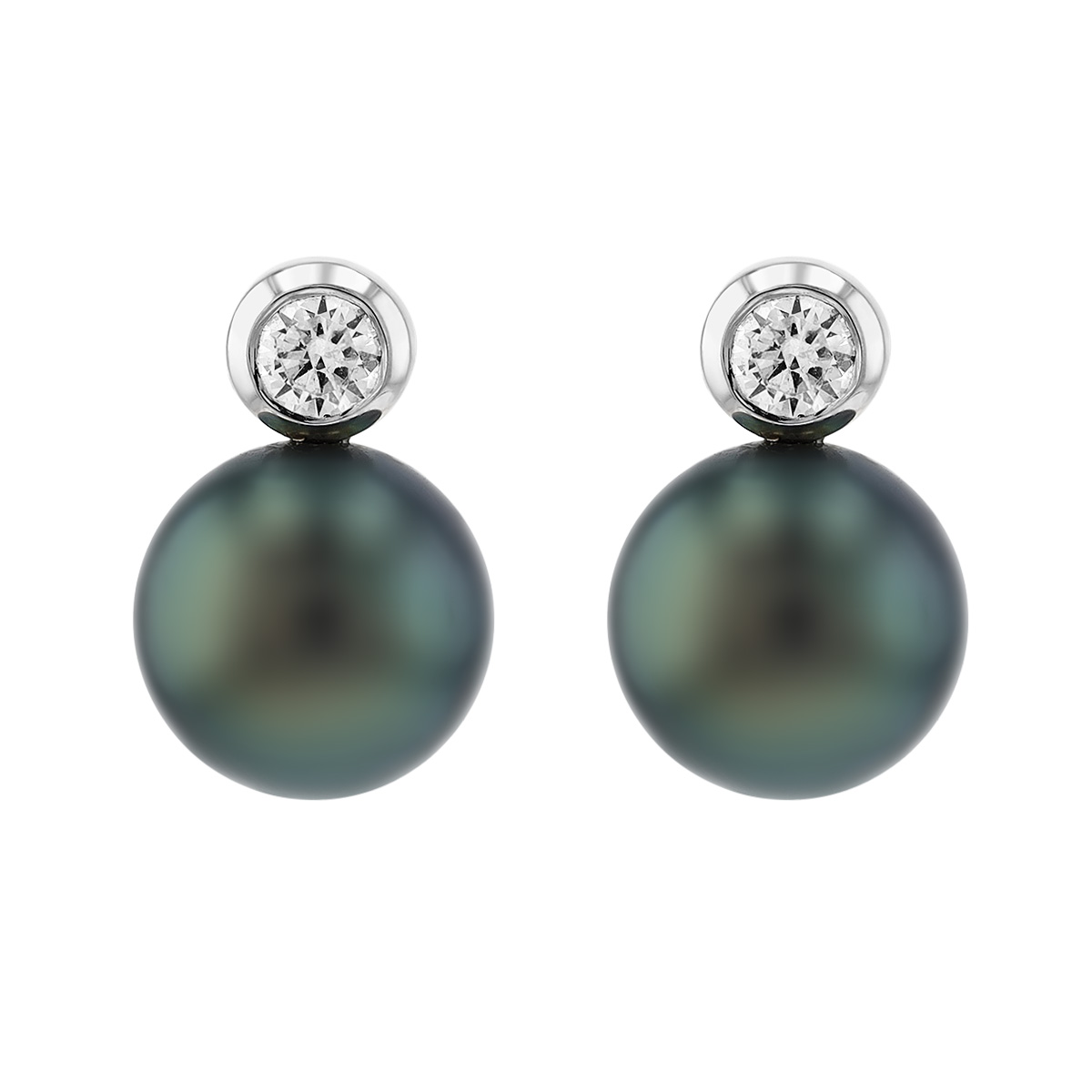 TARA Pearls Tahitian South Sea Cultured Pearl & Diamond Bezel Stud Earrings in White Gold, 9-10 mm