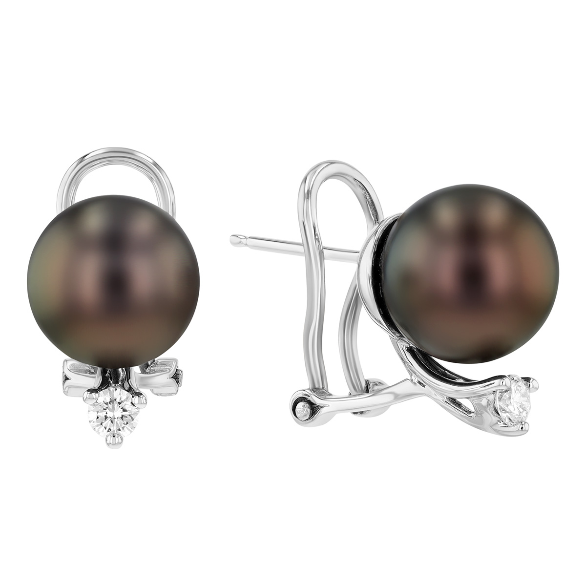 TARA Pearls Tahitian South Sea Cultured Pearl & Diamond Drop Stud Earrings in White Gold, 10-11 mm