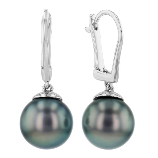 TARA Pearls Black Tahitian South Sea Cultured Pearl Leverback Dangle Earrings in White Gold