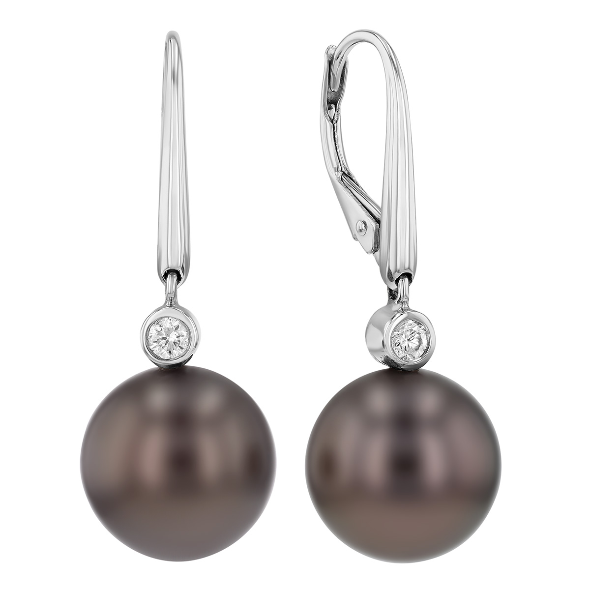 TARA Pearls Tahitian South Sea Cultured Pearl & Diamond Bezel Dangle Earrings in White Gold