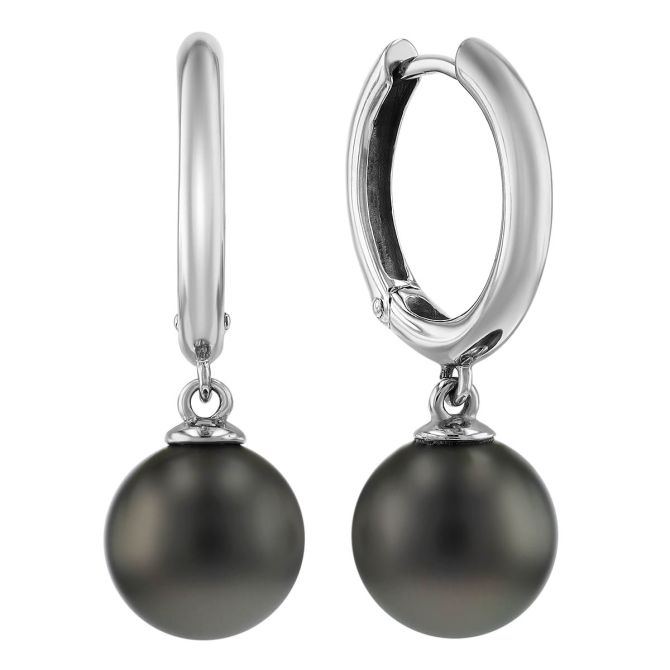 TARA Pearls Tahitian South Sea Cultured Pearl Dangle Hoop Earrings in White Gold, 9-10 mm