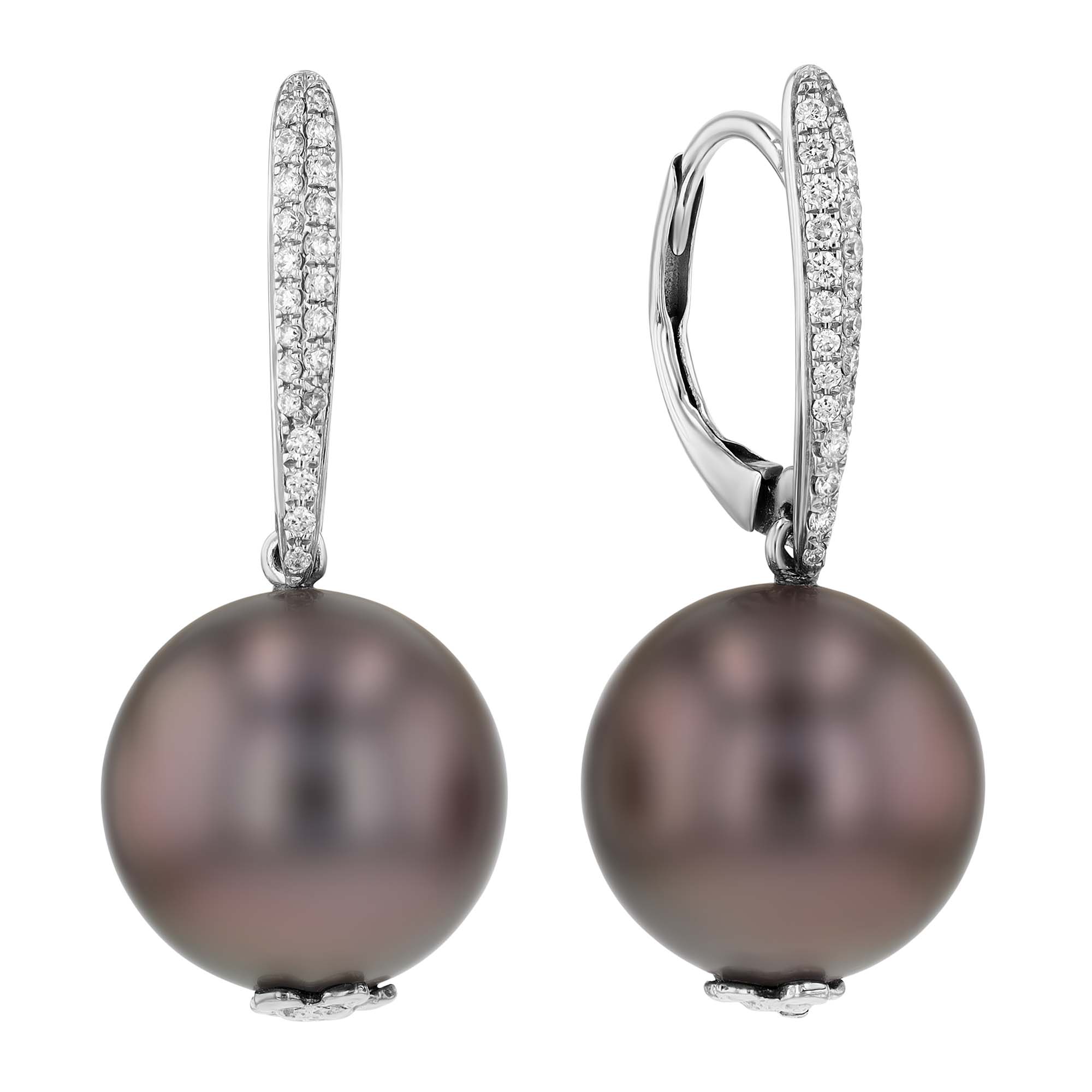 TARA Pearls Tahitian South Sea Cultured Pearl & Diamond Pavé Dangle Earrings in White Gold, 12-13 m