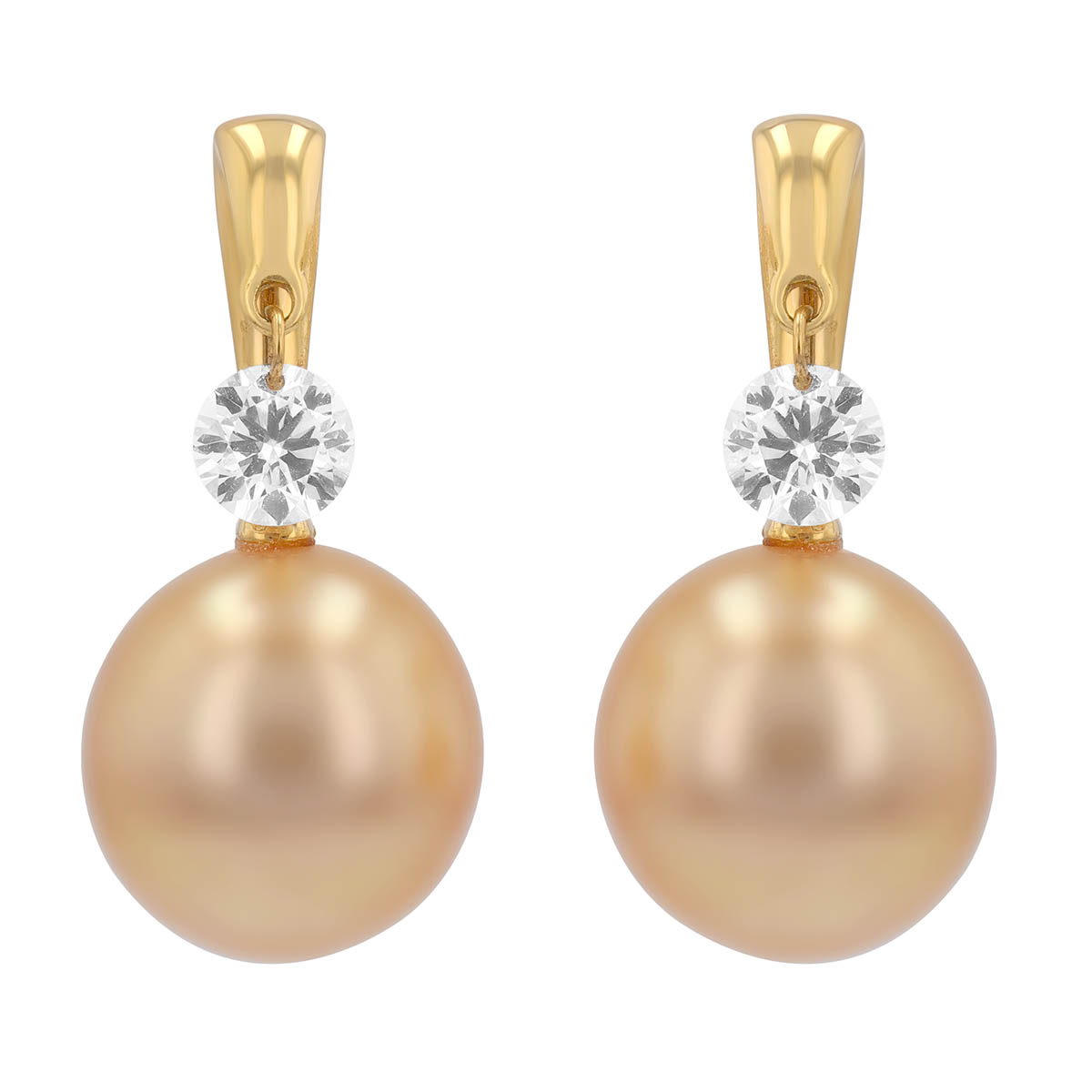 TARA Pearls Golden South Sea Cultured Pearl Drop Earrings with Dancing Diamonds in Yellow Gold