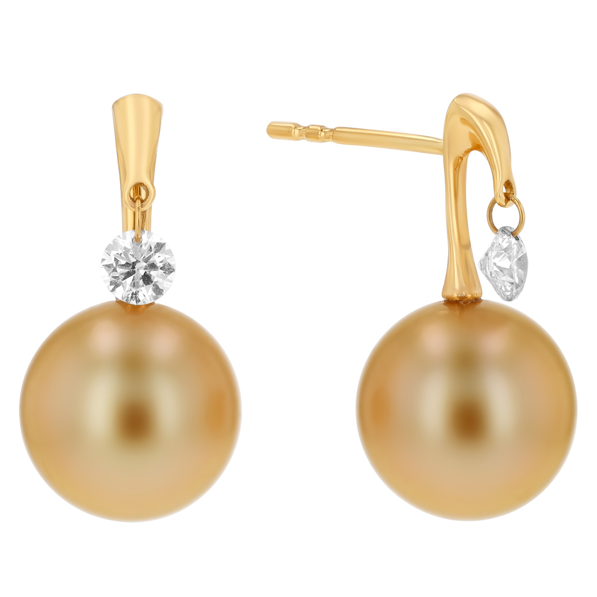 TARA Pearls Golden South Sea Cultured Pearl & Diamond Drop Earrings in Yellow Gold
