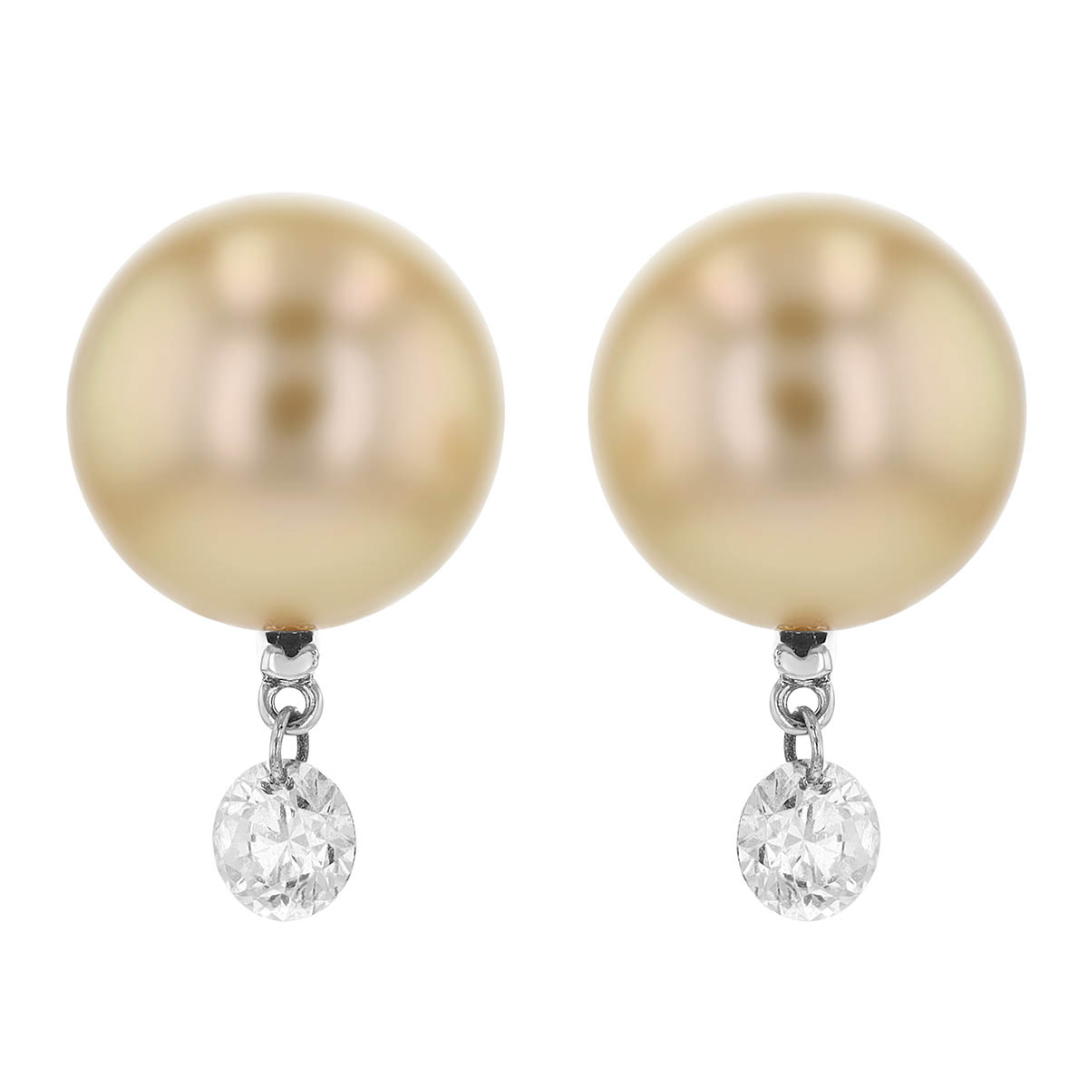 TARA Pearls Light Golden South Sea Cultured Pearl & Dancing Diamond Stud Earrings in White Gold