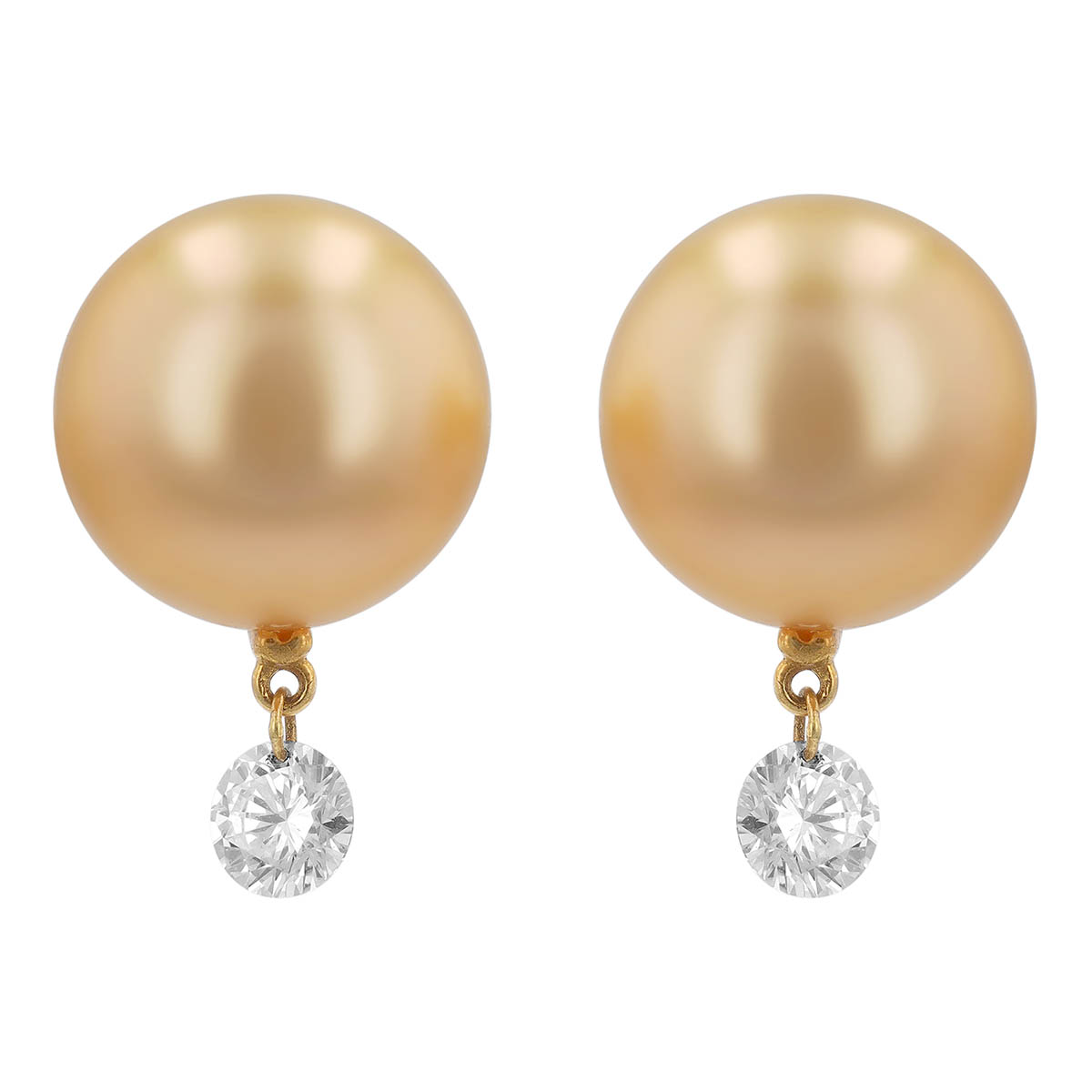 TARA Pearls Golden South Sea Cultured Pearl & Dancing Diamond Stud Earrings in Yellow Gold