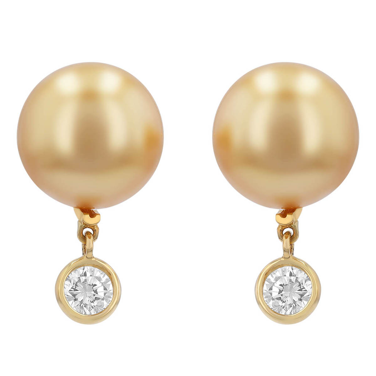 TARA Pearls Golden South Sea Cultured Pearl & Bezel Set Diamond Stud Earrings in Yellow Gold