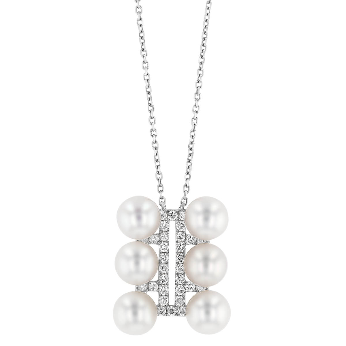 TARA Pearls White Cultured Pearl & Diamond 2 x 3 Rectangle Pendant in White Gold, 18