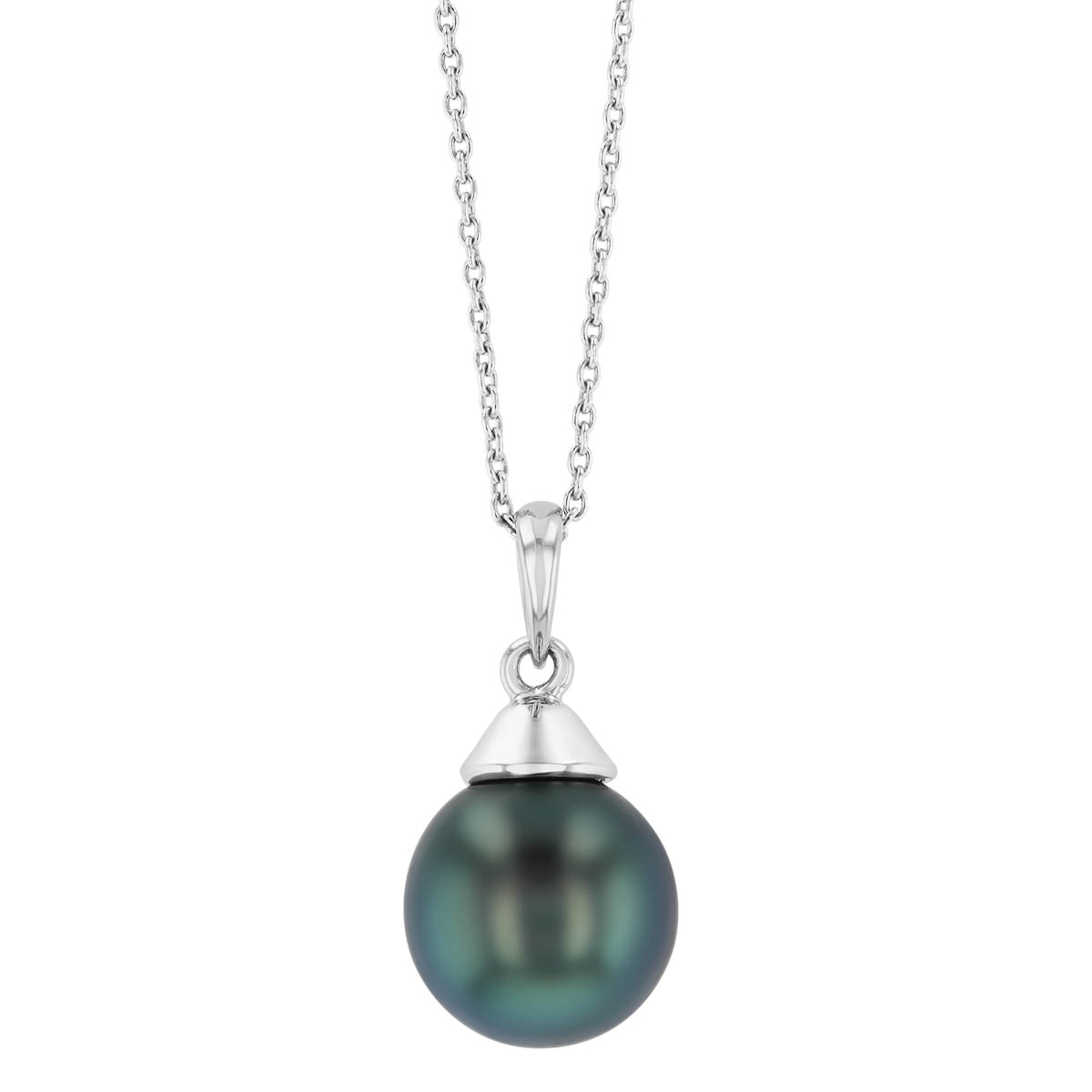 TARA Pearls Black Tahitian South Sea Cultured Pearl Pendant in White Gold, 9-10 mm, 18