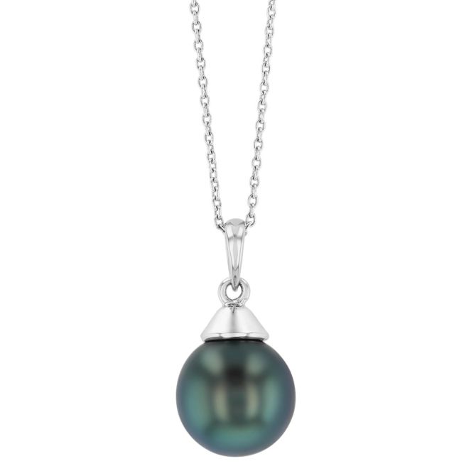 TARA Pearls Black Tahitian South Sea Cultured Pearl Pendant in White Gold, 9-10 mm, 18"
