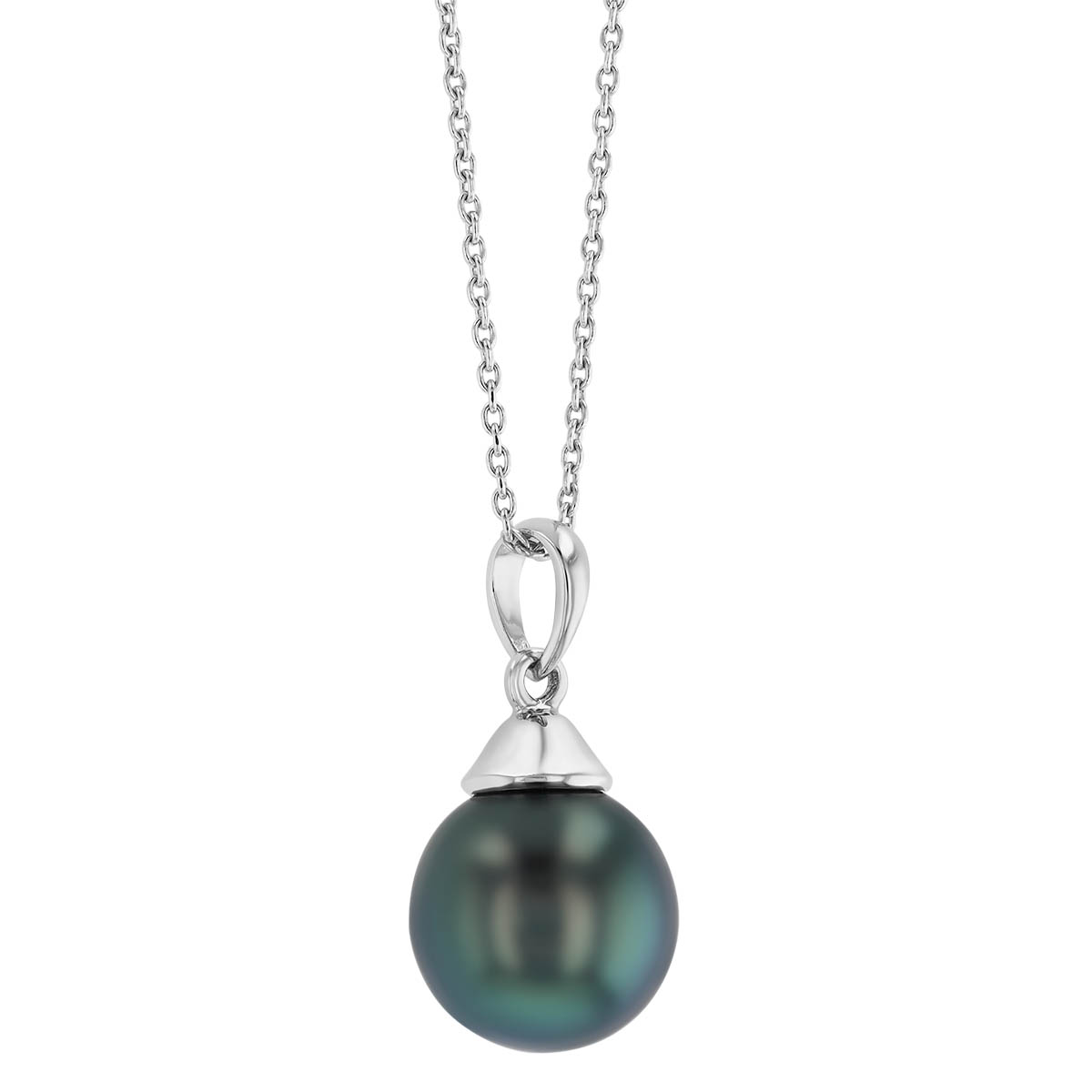 TARA Pearls Black Tahitian South Sea Cultured Pearl Pendant in White Gold, 9-10 mm, 18