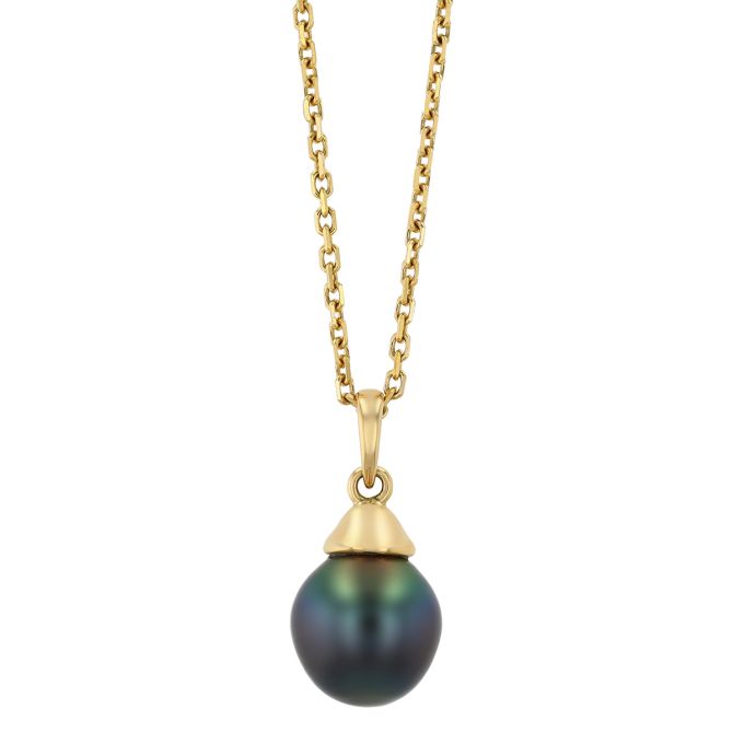 TARA Pearls Tahitian South Sea Cultured Pearl Pendant in Yellow Gold, 18", 8-9 mm