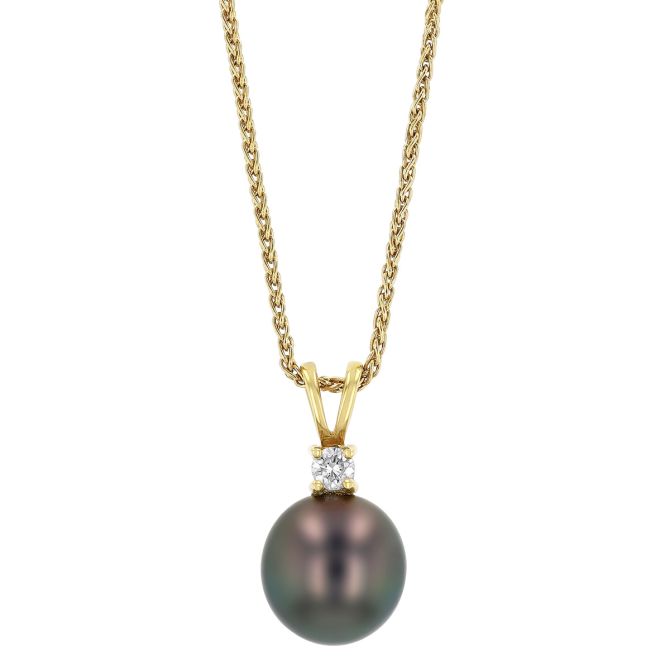TARA Pearls Tahitian South Sea Cultured Pearl & Diamond Pendant in Yellow Gold, 18", 10-11 mm