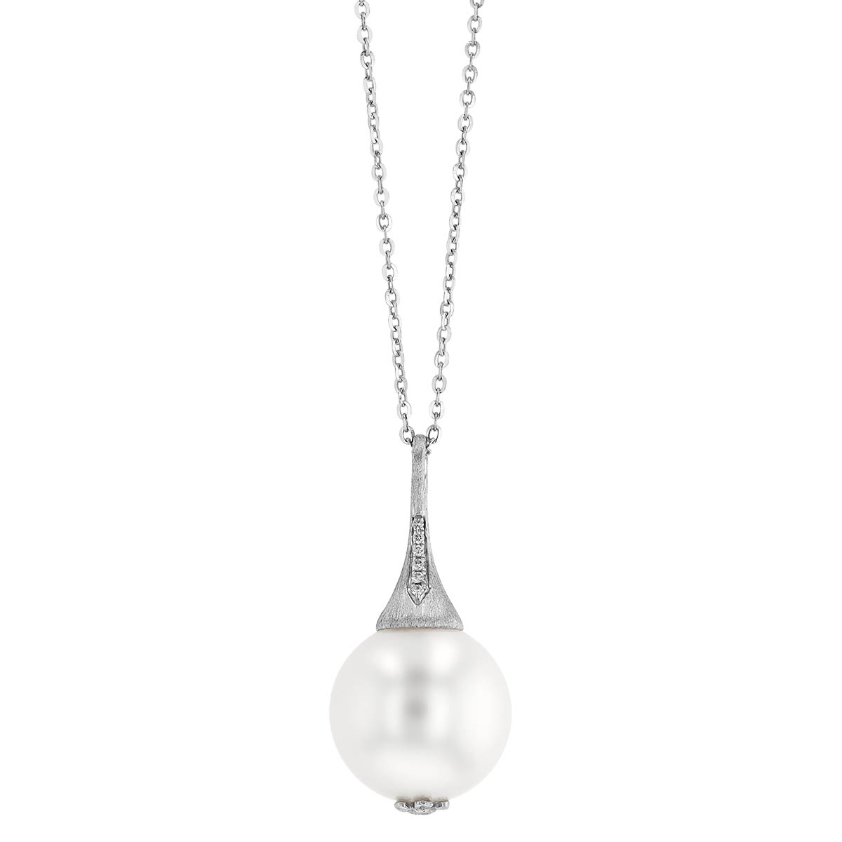 TARA Pearls White Cultured Pearl Pendant with Diamond Bail in Satin White Gold, 18
