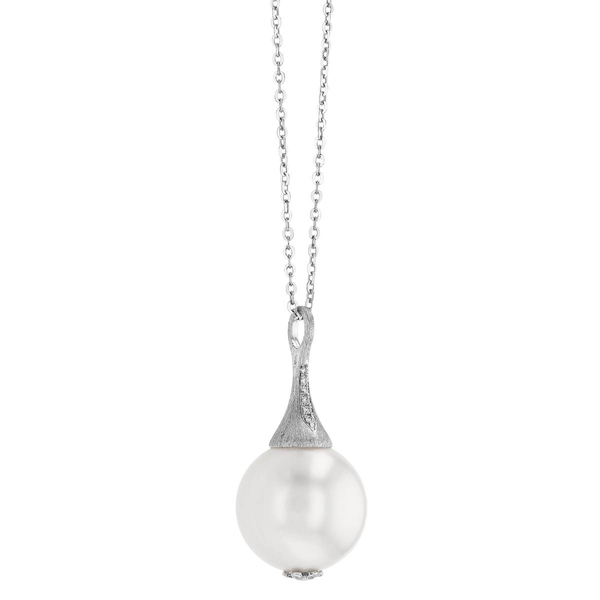 TARA Pearls White Cultured Pearl Pendant with Diamond Bail in Satin White Gold, 18