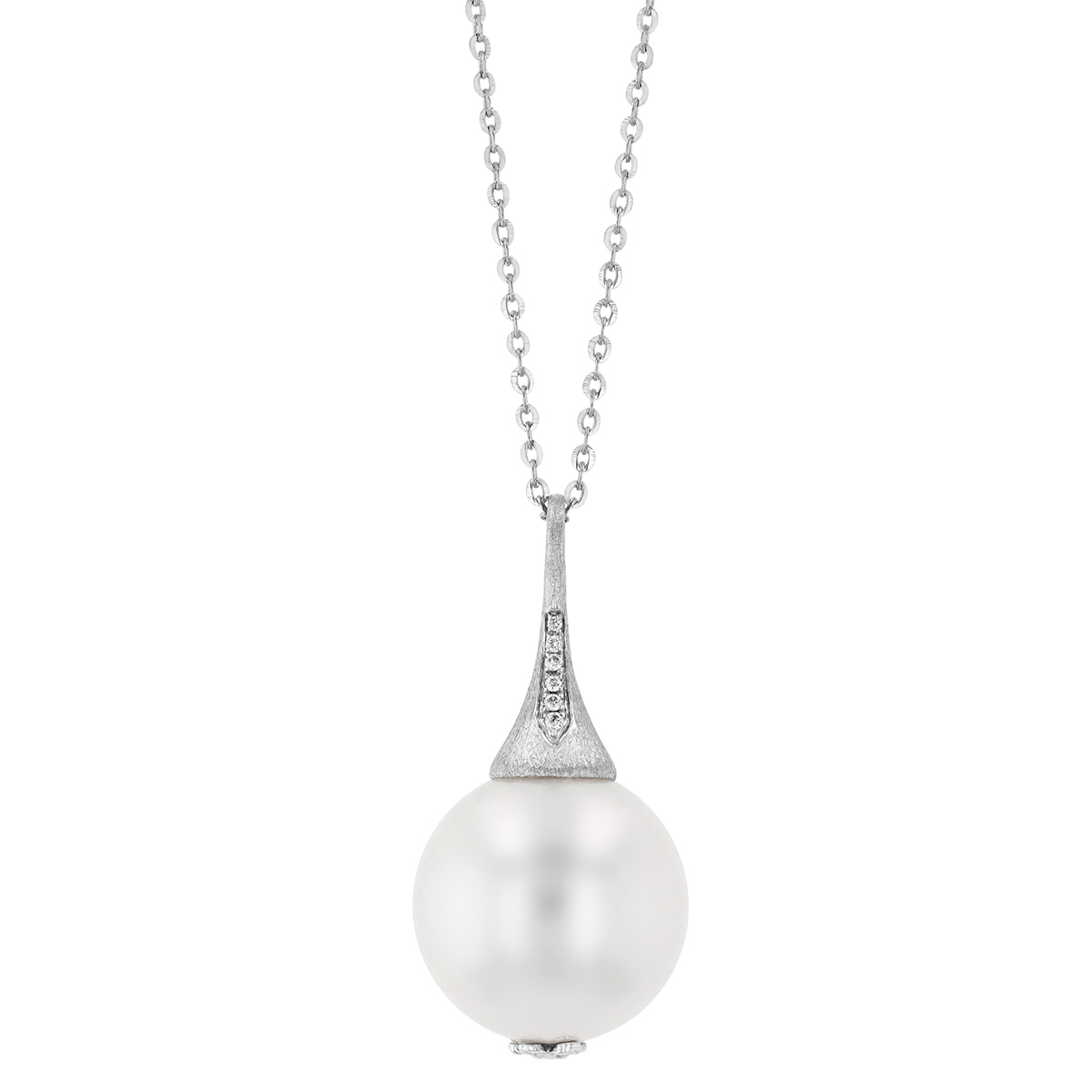 TARA Pearls White Cultured Pearl Pendant with Diamond Accents in White Gold, 18