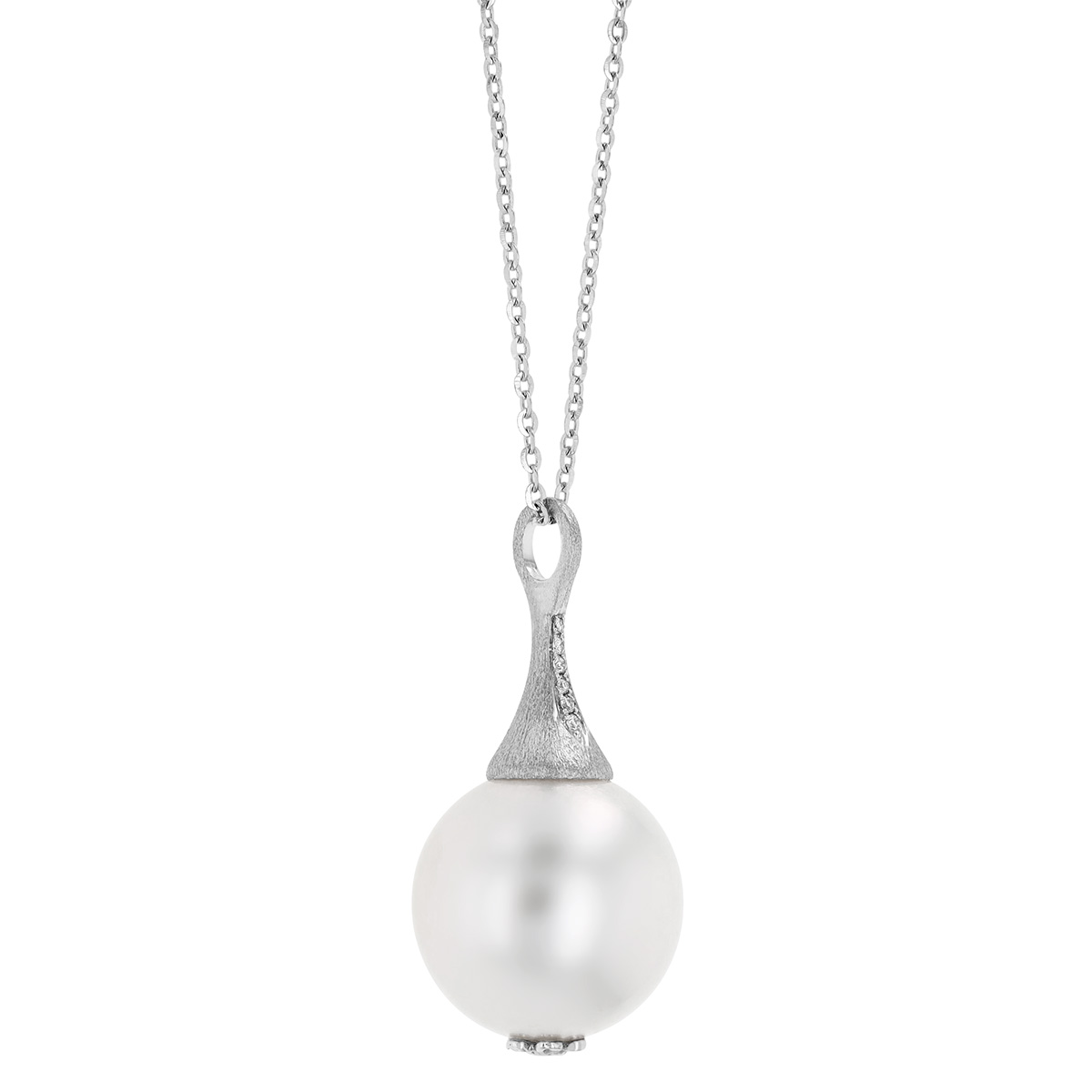 TARA Pearls White Cultured Pearl Pendant with Diamond Accents in White Gold, 18